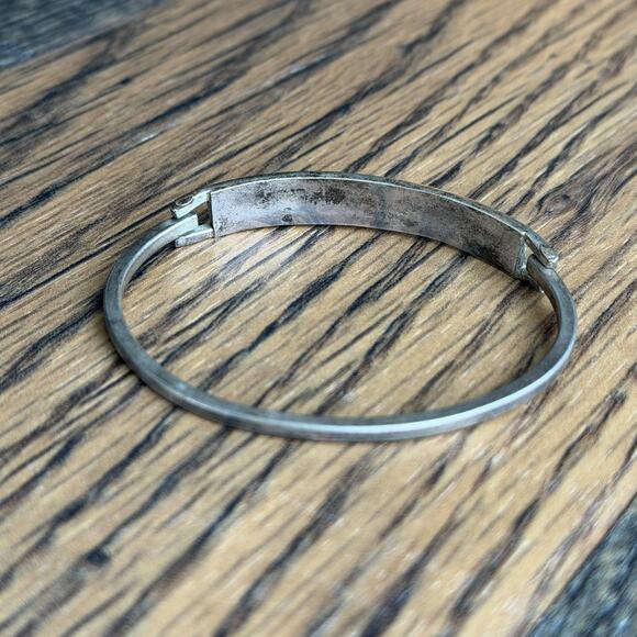 Vintage Alpaca Mexico Abalone Mother of Pearl Inlay Hinged Bangle Bracelet - Picture 3 of 5